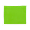 A bright green reusable grocery bag made from recycled PET material, featuring a simple design and a logo.