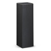 A tall black packaging box with a smooth surface and a rectangular shape. It features a simple design without graphics.