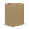 A plain brown cardboard box, standing upright with a flap top, showcasing a simple and unadorned design.