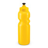 A drink bottle in a vibrant yellow color with a squeezable body and a black nozzle cap.