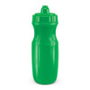A drink bottle in bright green with a textured grip and a sports cap. Features a logo on the side.