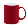 A red coffee mug with a glossy finish and a sturdy handle.