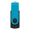 A teal and black Helix 8GB flash drive featuring a swivel design and a logo on its surface.