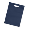 A navy blue tote bag with a top handle, featuring a simple and sleek design. It has a logo on one side.