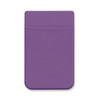 A purple Lycra phone wallet with a slot for cards. It has a smooth, textured surface and rounded edges.