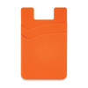 An orange dual silicone phone wallet with a curved design and a small logo.