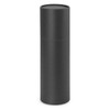 A drink bottle in a sleek, matte black design, featuring a simple cylindrical shape and a smooth surface.