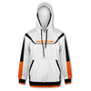 A white and orange men's sports hoodie featuring black accents and a logo on the front.