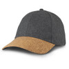 A grey cap with a cork peak and a slightly rounded top, featuring a logo on the front.