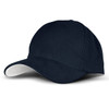 A navy blue cap featuring a white peak and a simple design, with a logo displayed on the front.