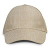 A beige cap with a textured fabric and a curved brim. The cap features a branding logo.