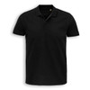 A black polo shirt with a collar and short sleeves, featuring a small logo.