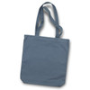 A grey canvas tote bag with two sturdy handles and a simple design, featuring a logo.