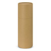 A drink bottle in a natural brown cardboard sleeve, featuring a circular design and a smooth surface. It has a logo.