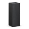 A tall, black box with a smooth finish, featuring a simple design and no visible branding.