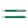 A green Lancer Soft-Touch pen with a silver clip and tip, featuring a sleek, smooth design.