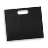 A large black die cut paper bag with a handle. The bag is flat and landscape-oriented.