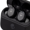 Black Skullcandy Mod TWS earbuds are displayed in their charging case, featuring a logo on each earbud.