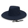 A navy Austral Wide Brim Hat with a drawstring and ventilation holes, featuring a logo.
