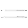 A metal pen featuring a sleek white body and silver accents, with a clip for easy attachment.