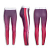 Custom women's athletic leggings featuring a gradient design with shades of purple and pink, and a white waistband.