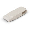 A light beige 8GB flash drive with a smooth, curved design and a logo on one side.