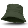 A green Raw Edge Bucket Hat with a frayed brim and a logo on the side.