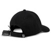 A black six-panel cap with an adjustable strap and logo detail at the back.