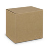 A plain brown cardboard box, square-shaped and unmarked, with a simple, smooth exterior.