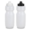 A drink bottle in white and black, featuring a sleek, minimalist design with caps ready for use.
