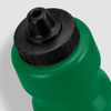 A green drink bottle with a black lid and spout, featuring a curved shape and a textured grip.