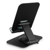 A black Ferris Metal Phone and Tablet Stand with an adjustable back and a sturdy base. Features a minimalistic design.