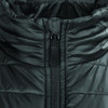 A black puffer jacket featuring a high collar and a front zipper. The fabric has a quilted texture.