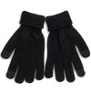 A pair of black knitted gloves with a ribbed cuff and touch-screen fingertips. Features a logo on the wrist.