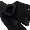 A pair of black gloves with a ribbed cuff, featuring textured tips on the fingers. The gloves have a logo.