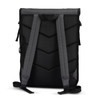 A black Fjord Backpack with grey straps and a textured back panel. It features a logo on the side.