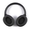 A pair of black ANC headphones with cushioned ear cups, featuring a sleek design and a headband.