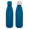 A drink bottle in a deep blue powder-coated finish with a silver metal cap and a smooth, rounded shape.
