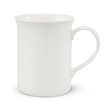 A coffee mug made of bone china, featuring a sleek white design and a comfortable handle.