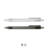 A set of RPET pens in clear and solid black, featuring a clip and a logo.