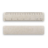A 15cm ruler in a creamy colour with a speckled design, featuring metric measurements on one side and a logo.