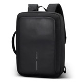 A black anti-theft backpack with a sleek design, featuring both backpack straps and a top handle.