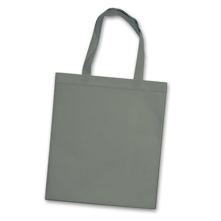 A green tote bag with two handles and a simple design, featuring a branding logo.