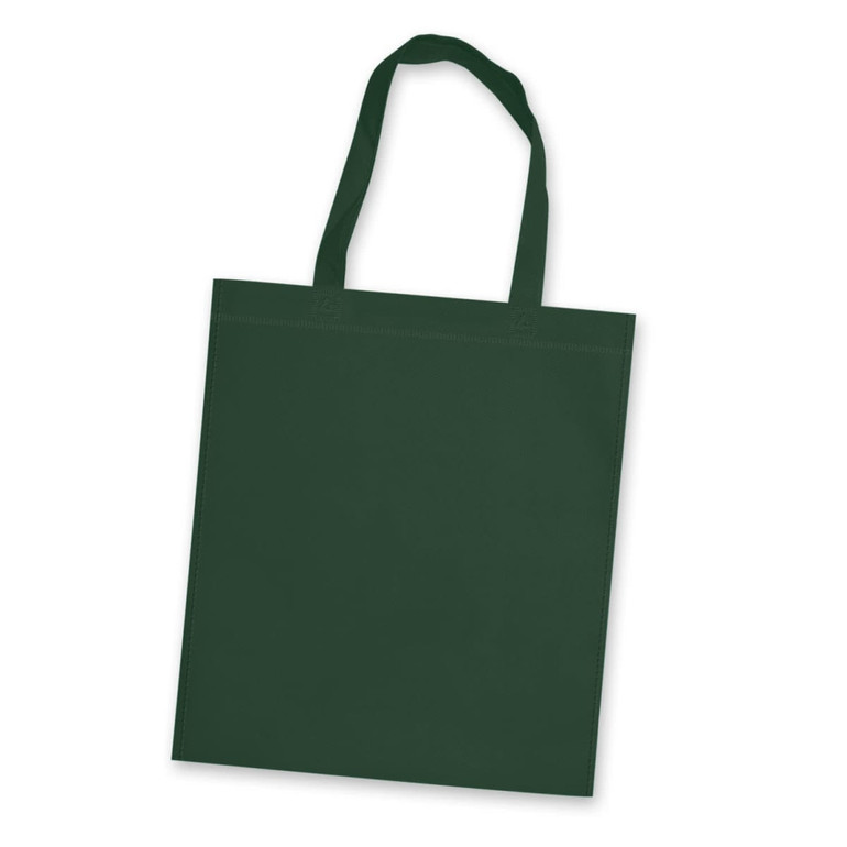 A green tote bag with two handles and a simple design.