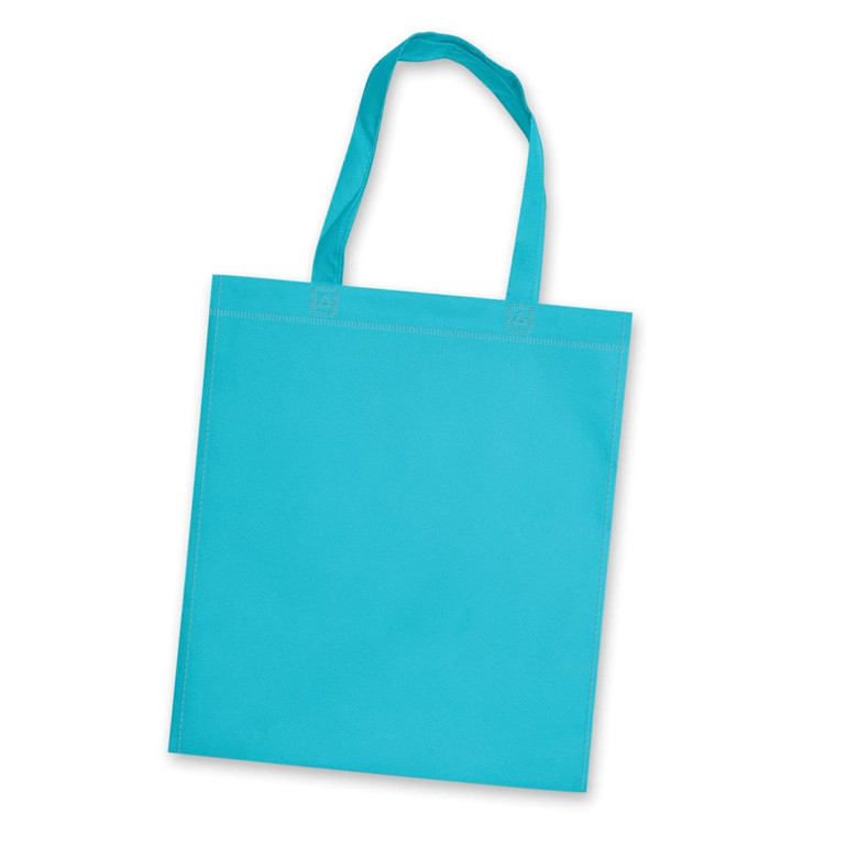 A vibrant turquoise tote bag with two sturdy handles and a simple, classic design.