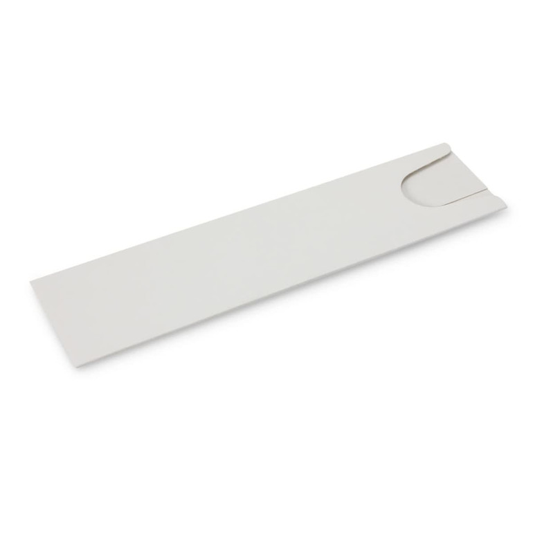 A white cardboard pen sleeve featuring a slot design for holding pens, with a simple and sleek appearance.