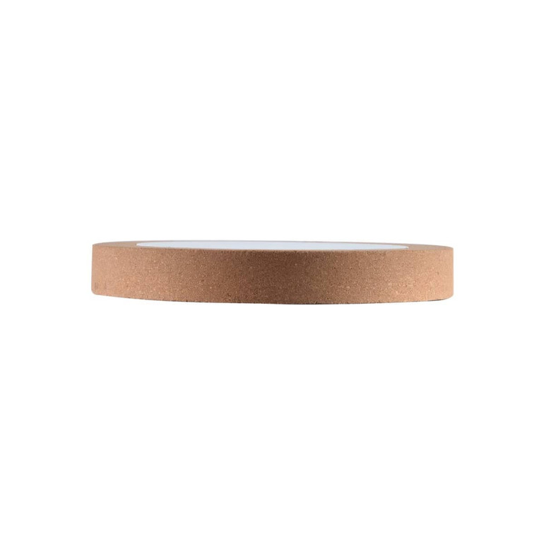 A circular wireless charger with a cork exterior and a smooth white surface on top. Features a subtle logo.