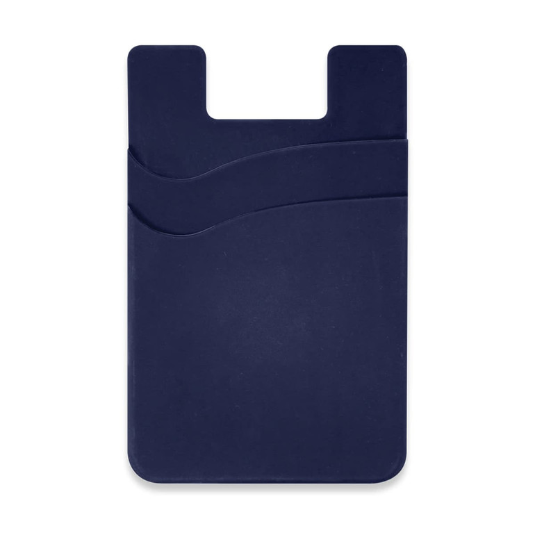 A dual silicone phone wallet in navy blue with a sleek, modern design and a subtle wave pattern.