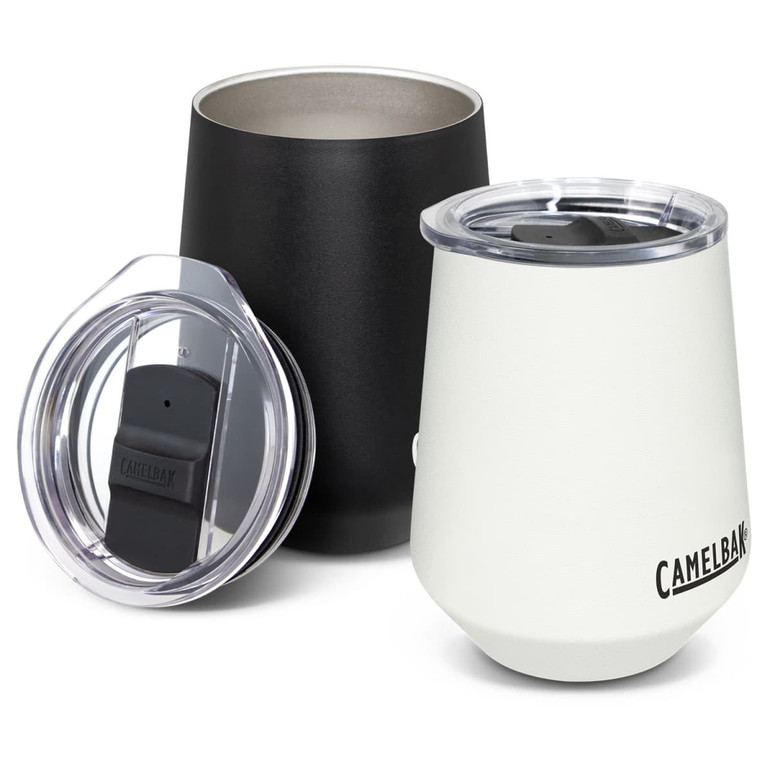 A drink bottle set featuring a black, a white, and a grey tumbler with clear lids and a brand logo.
