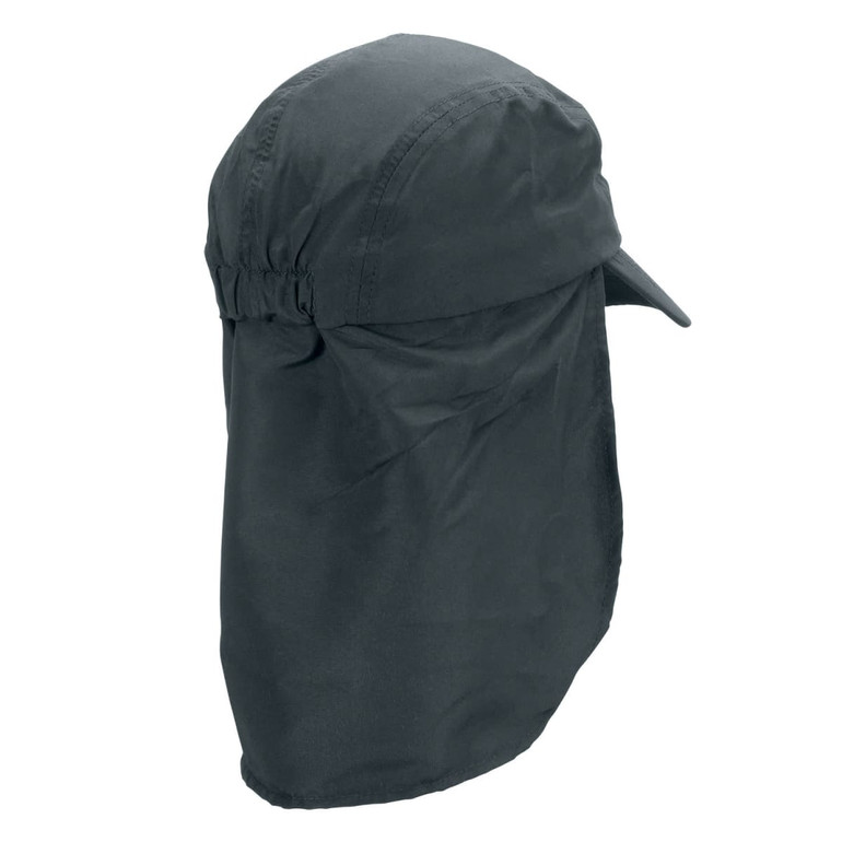 A dark grey Legionnaire hat with a wide brim and neck flap, featuring an elasticised back for a snug fit.